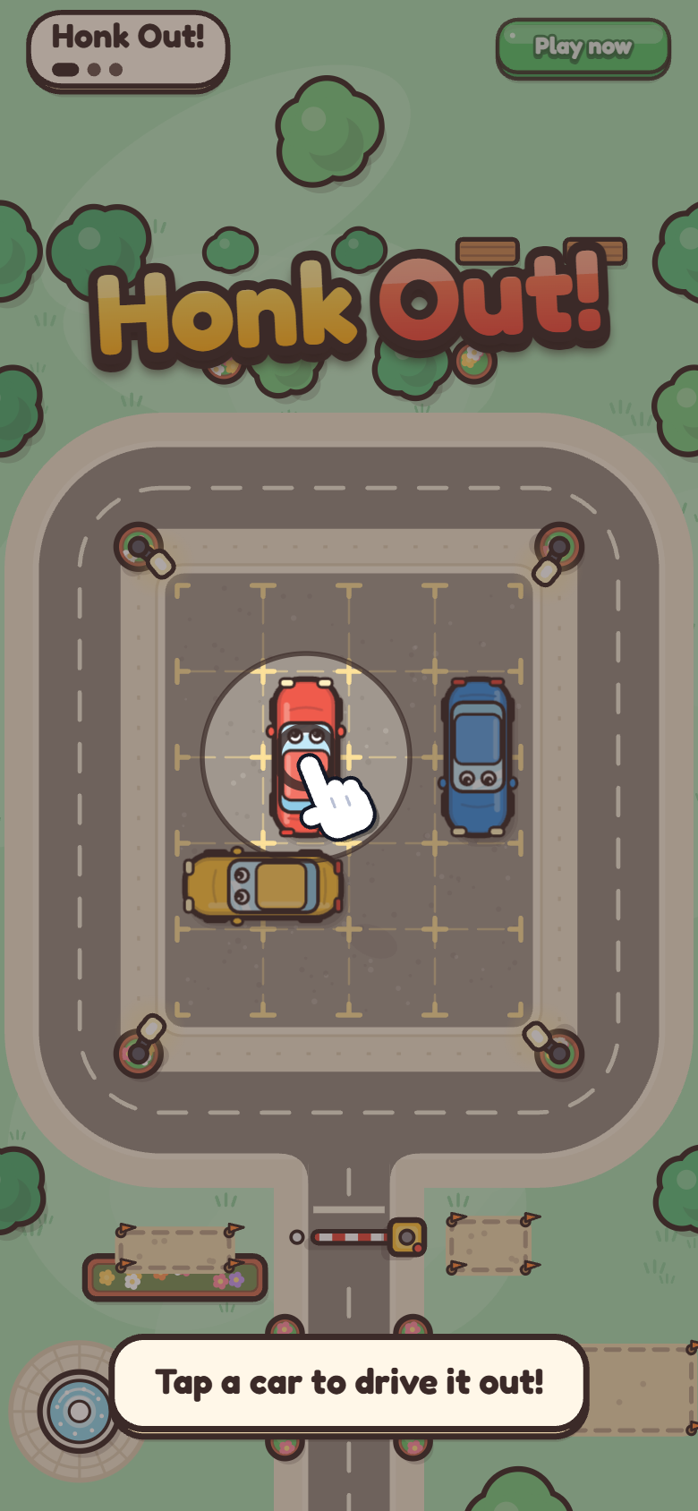 First frame: a hand taps the first car