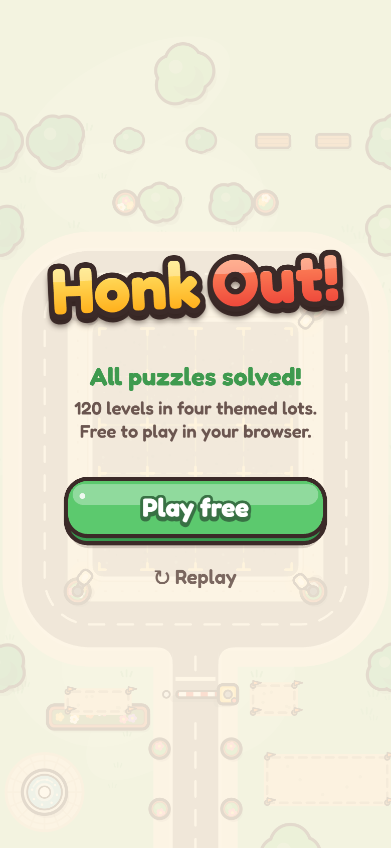 End card with the Honk Out! logo and Play free